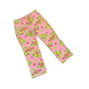 Lilly Pulitzer Crab Crop Pants Womens Size 2 Green Pink Yellow Flowers Beachy